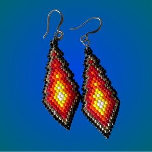 Beaded dangle earrings multicolor video game style fire